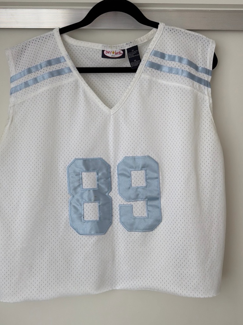 White Mesh Sleeveless Jersey with Light Blue '89' Patch